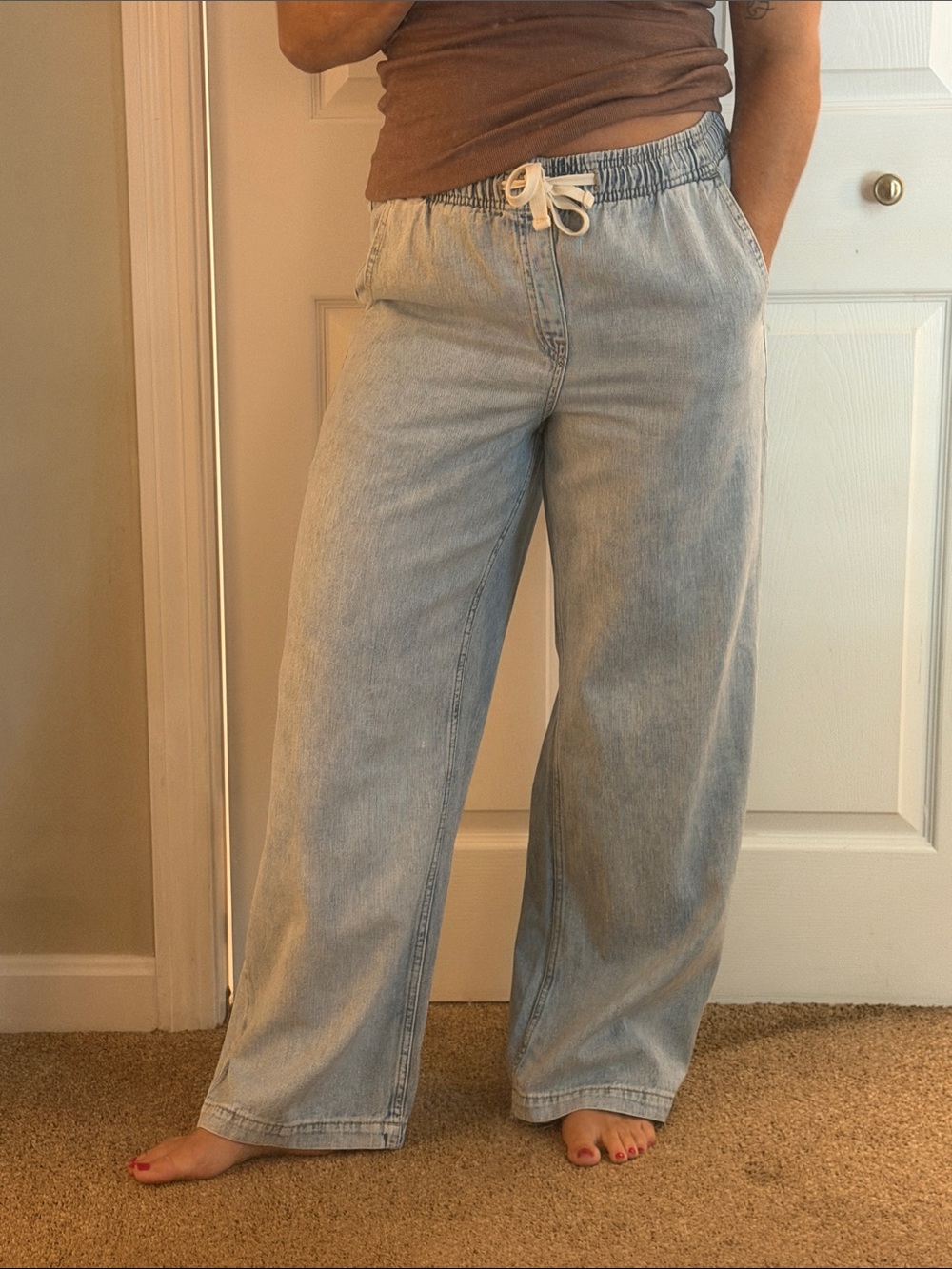 GAP Light Blue Wide-Leg Drawstring Jeans